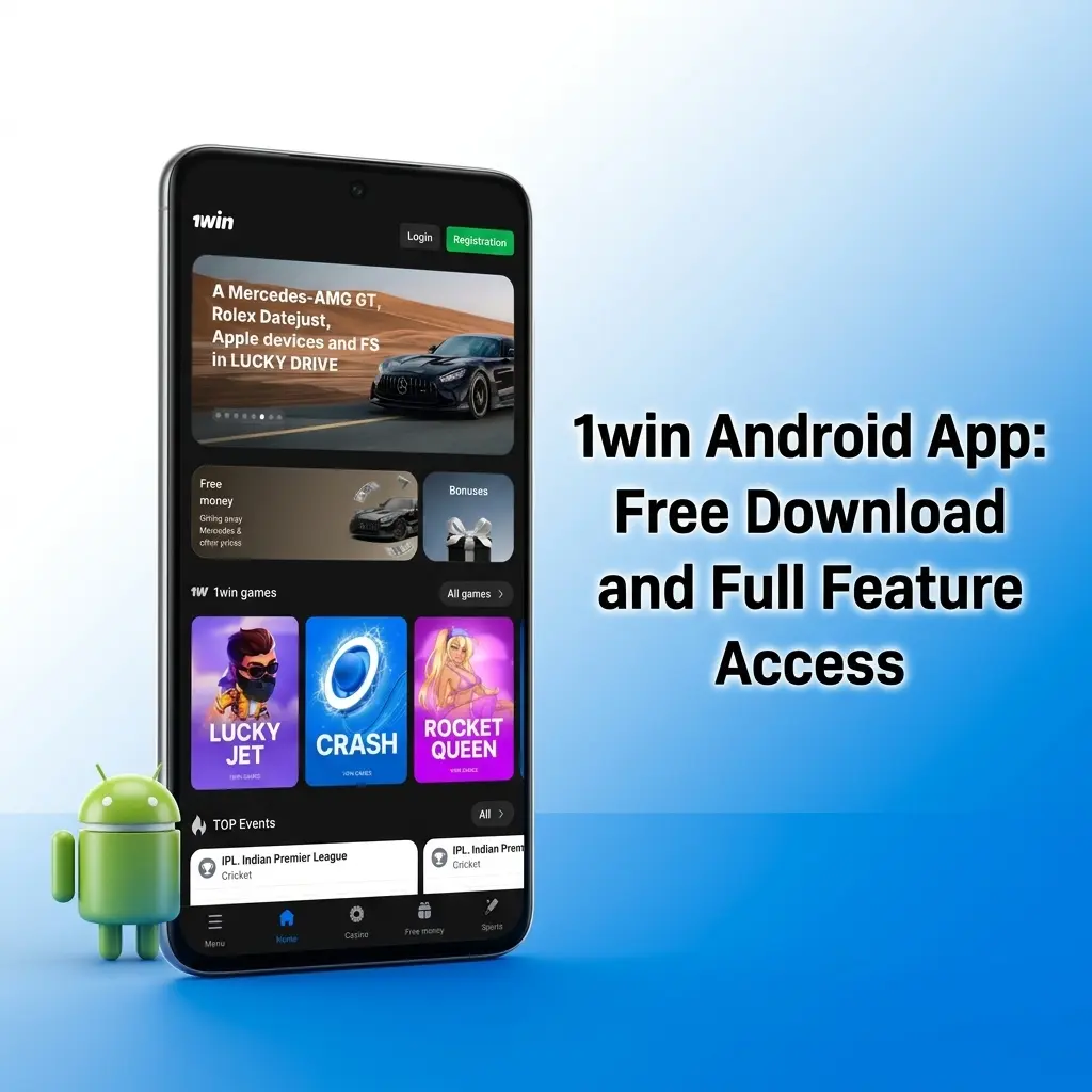 1win Android app free download screen showing sportsbook and casino access for Indian bettors on smartphones