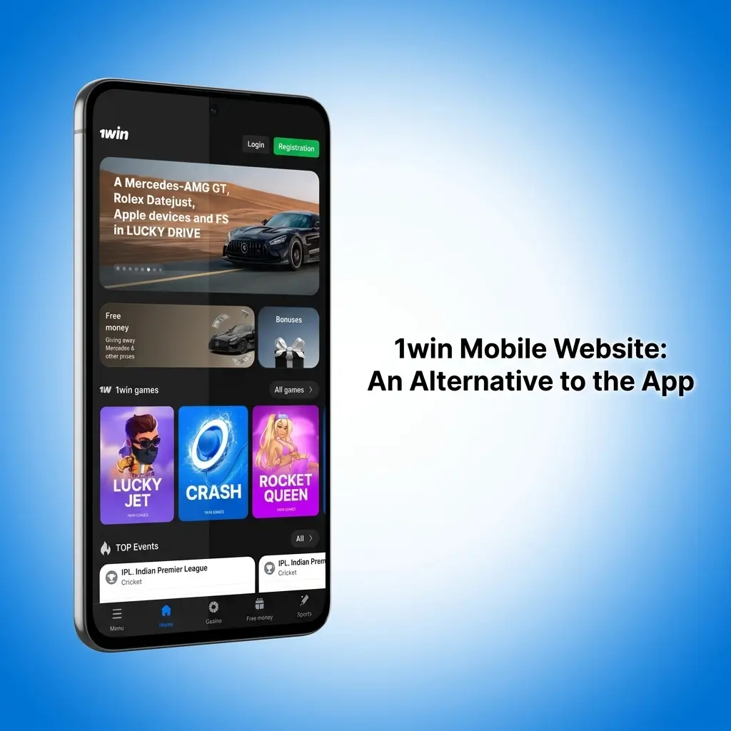 1win mobile website interface on smartphone browser showing sports betting and casino features for Android and iOS users