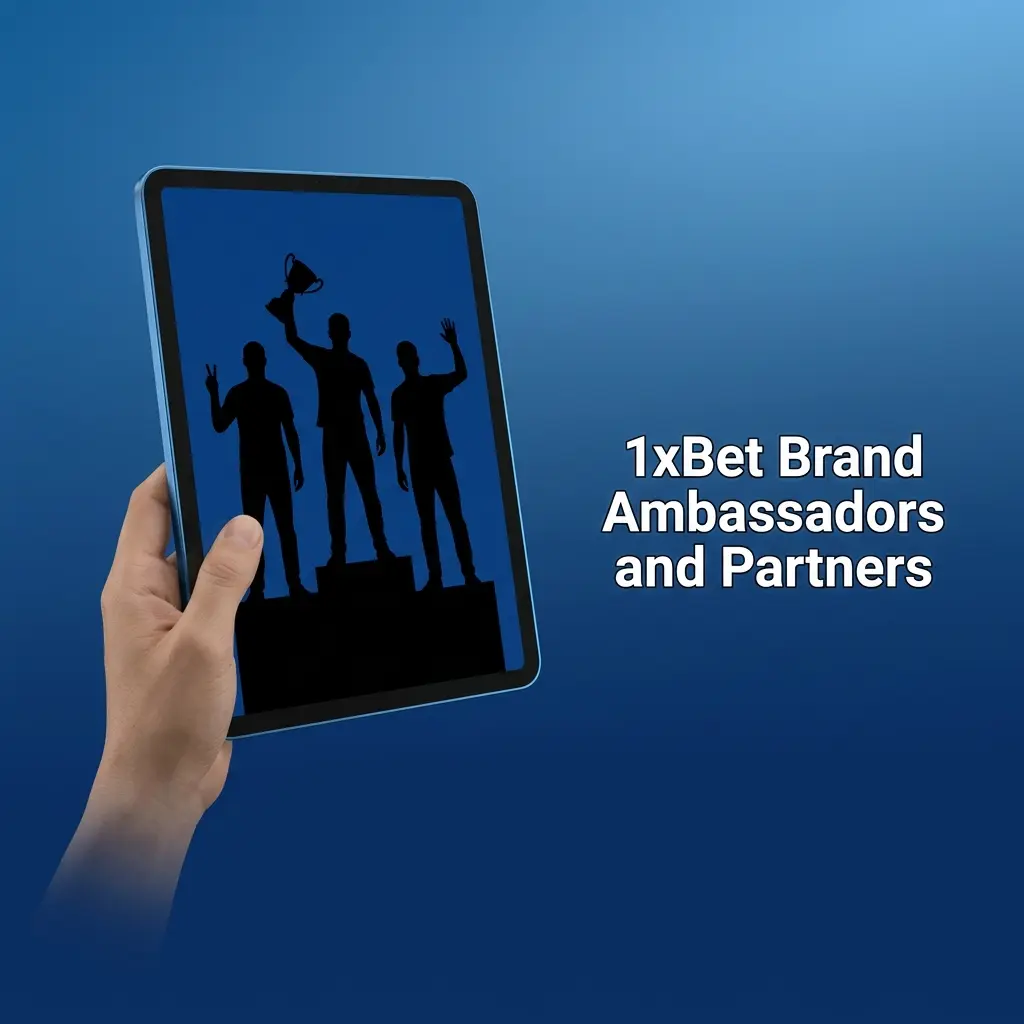 1xBet brand ambassadors and partners including Chris Gayle, FC Barcelona, Serie A, PSG, and CAF sponsorships