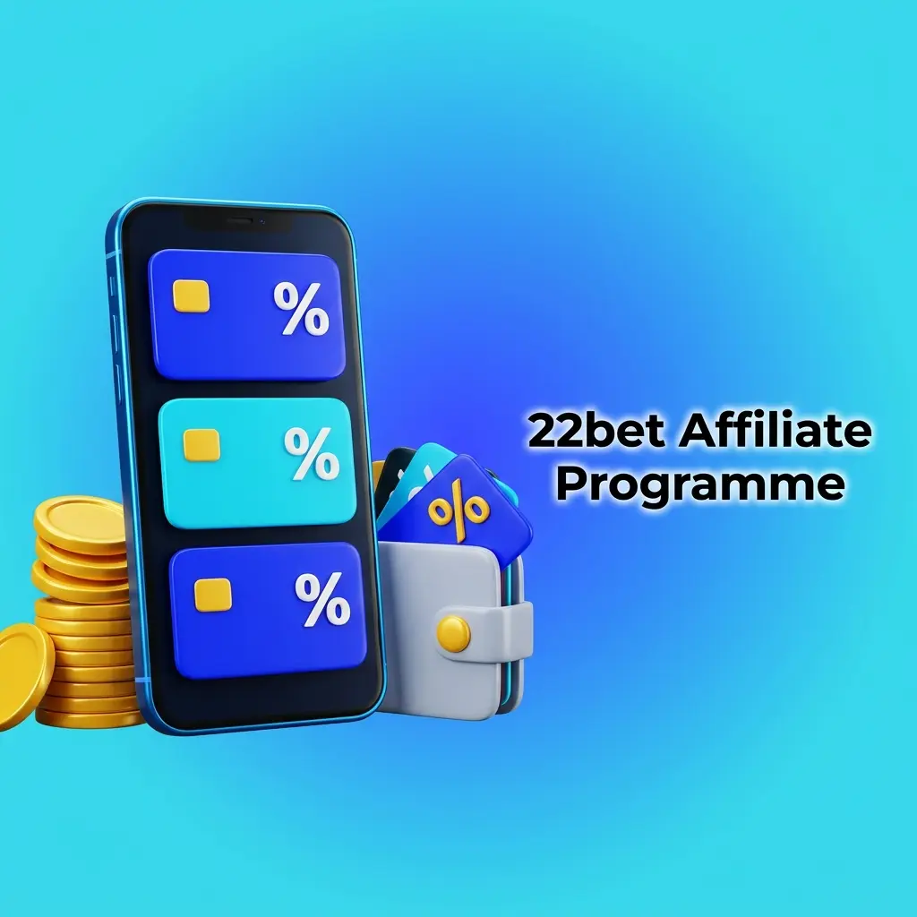 22bet affiliate programme dashboard showing revenue share stats, clicks, registrations, and earnings tracking panel