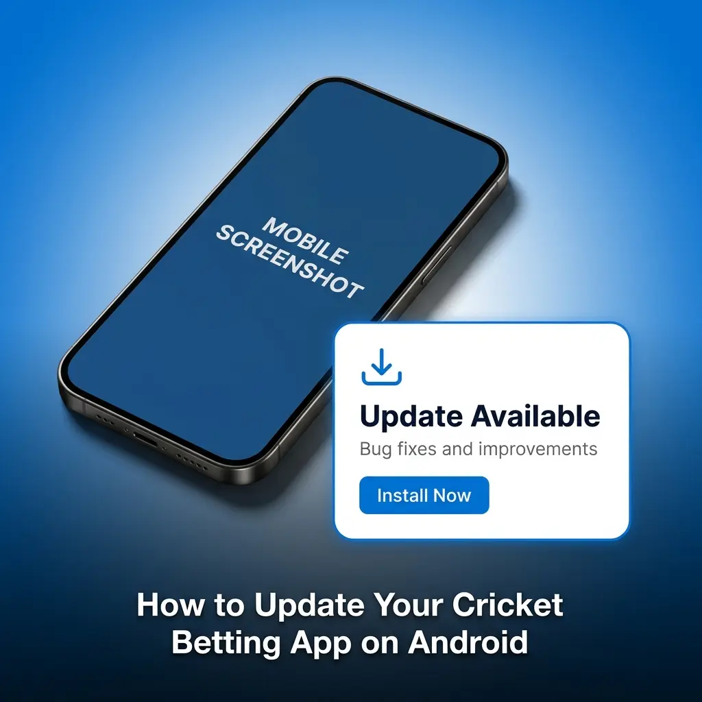 Cricket betting app update process on Android showing APK manual download and in-app update prompt steps