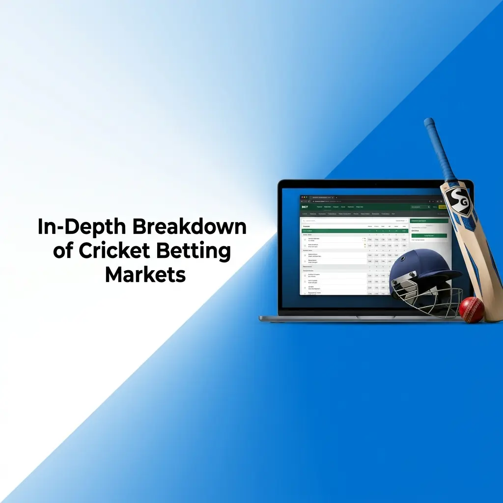 Cricket betting markets breakdown showing match winner, top batsman, bowler, run totals, and player props explained