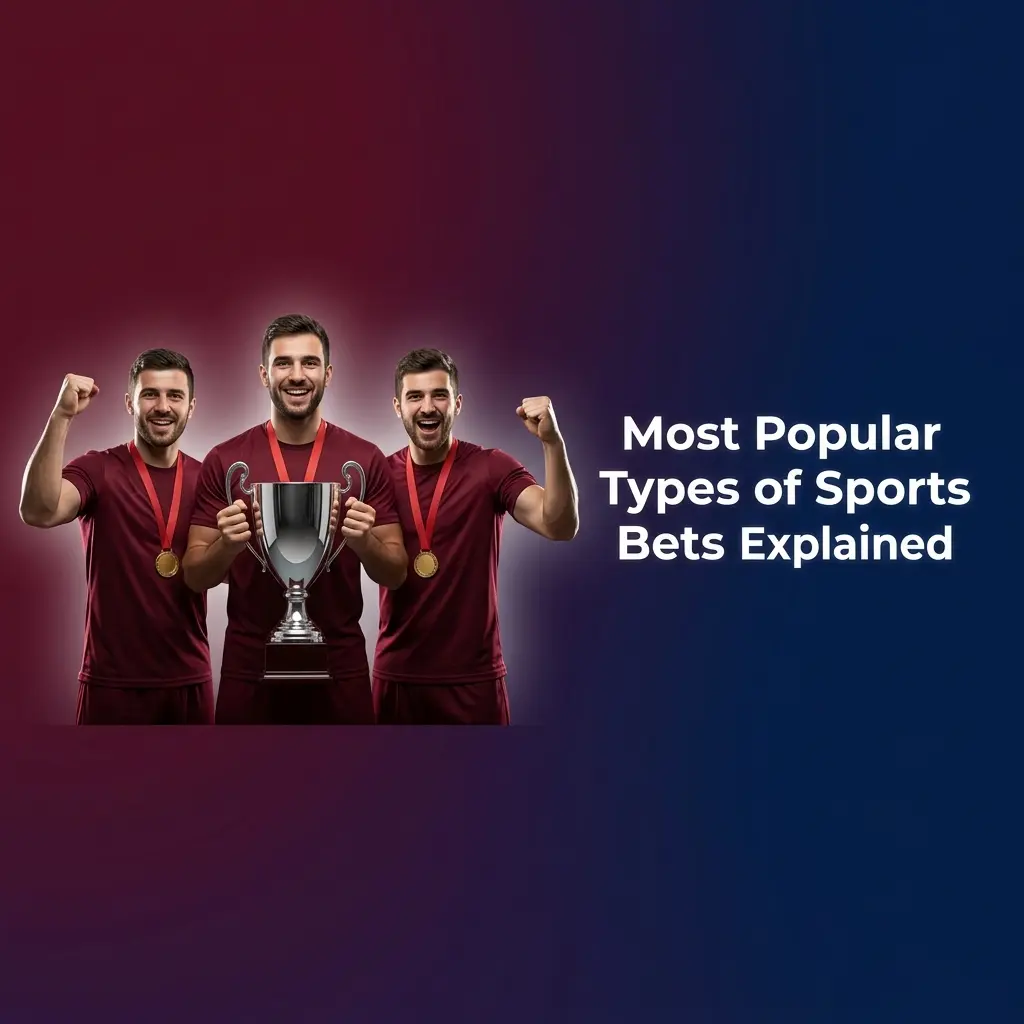 Infographic explaining popular sports bet types including moneyline, handicap, totals, props, and futures for Indian bettors