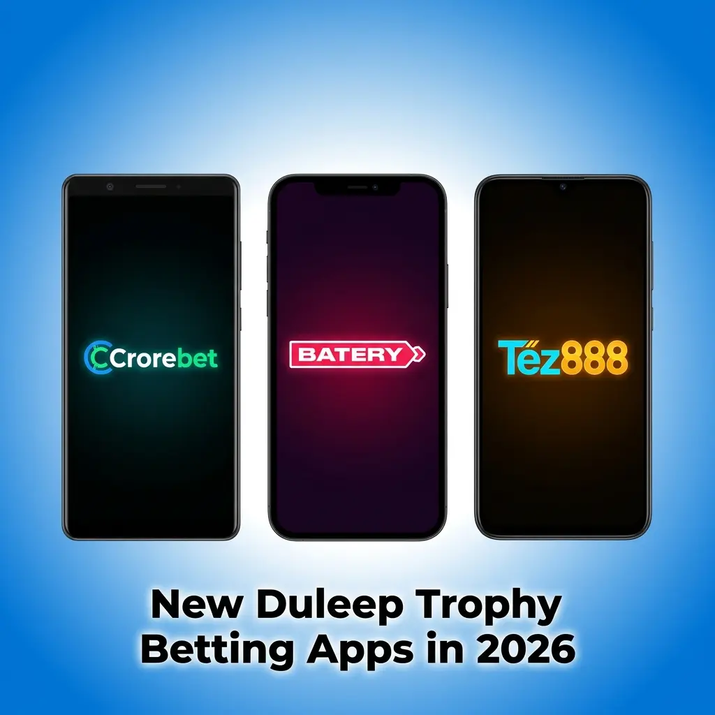 New Duleep Trophy betting apps 2026 including Crorebet, Batery, and Tez888 with INR bonuses and Cricket markets