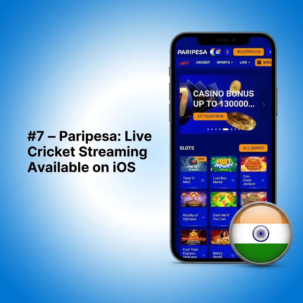 Paripesa iOS app with live cricket streaming, Google Pay deposits, and 100% welcome bonus up to ₹30,000