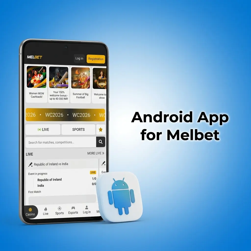Melbet Android APK download screen showing installation steps for Android 5.0 and higher devices in India