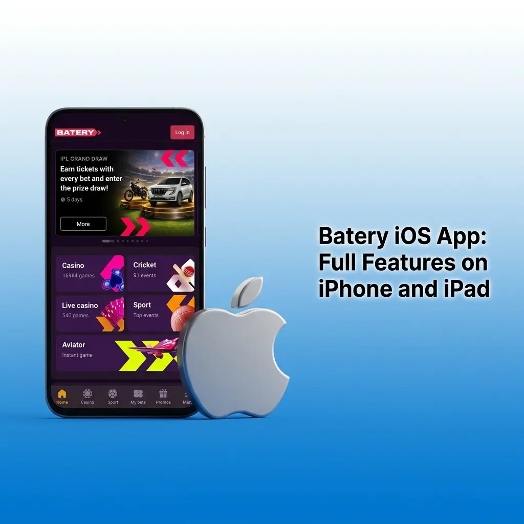 Batery iOS app running on iPhone and iPad showing sports betting and casino features available free with iOS 12.0+