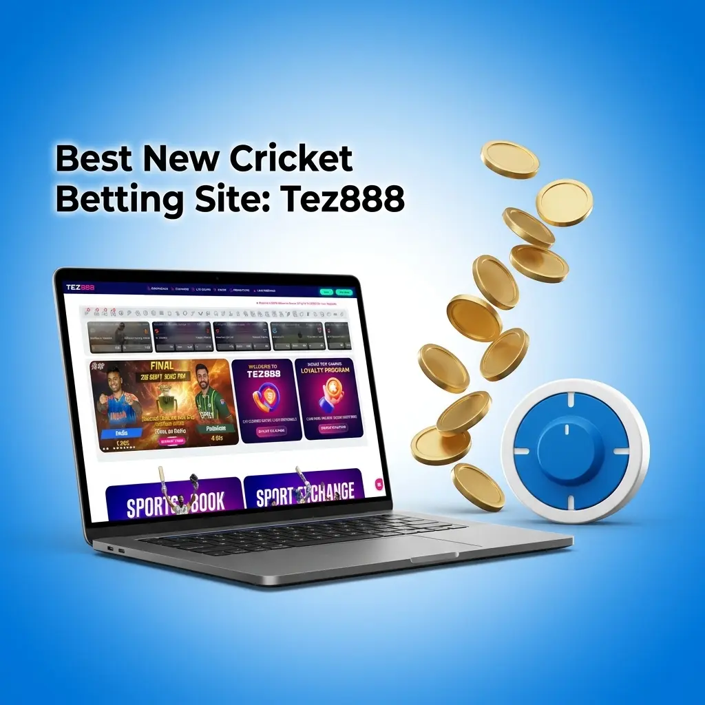 Tez888 cricket betting site homepage showing UPI payment options and 500% welcome bonus up to 75,000 INR