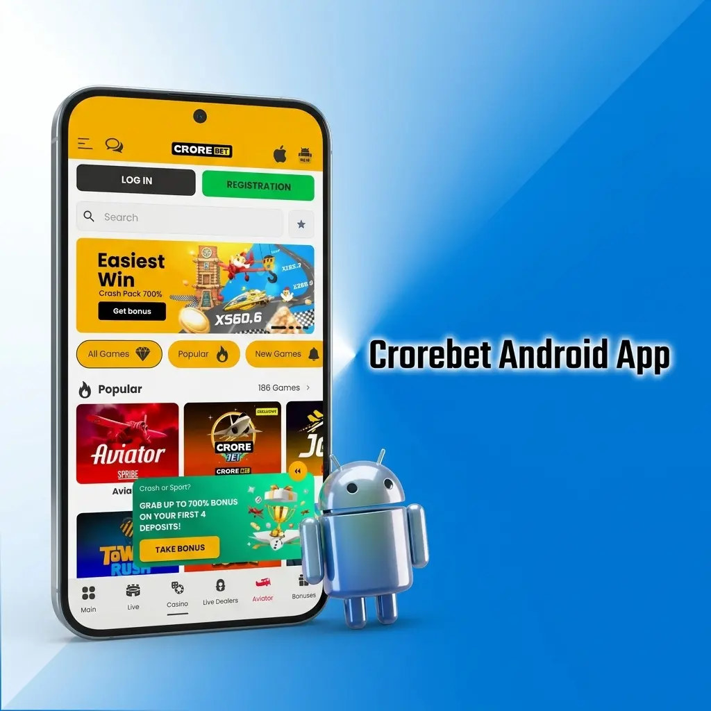 Crorebet Android app APK download screen showing sports betting features, system requirements, and compatible devices list