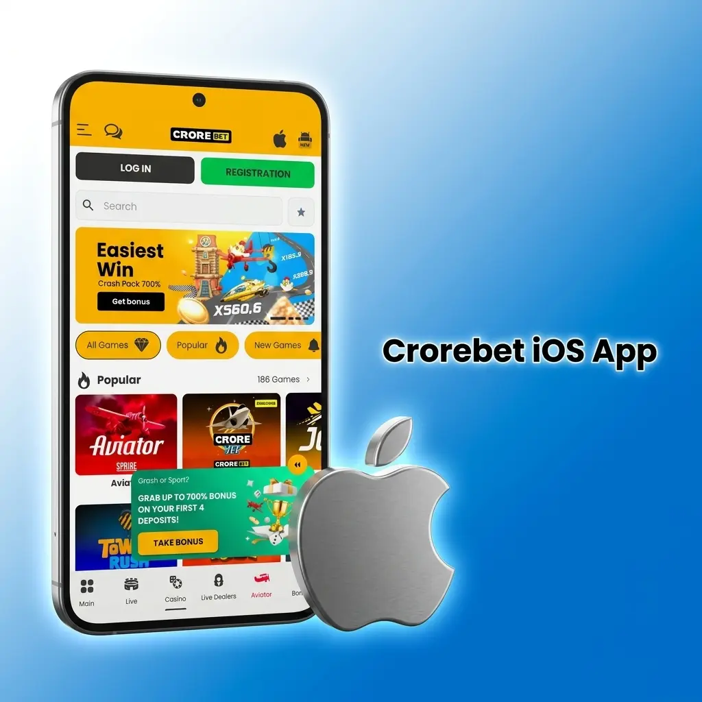 Crorebet iOS app interface showing live betting and casino features compatible with iPhone and iPad from iOS 12.0