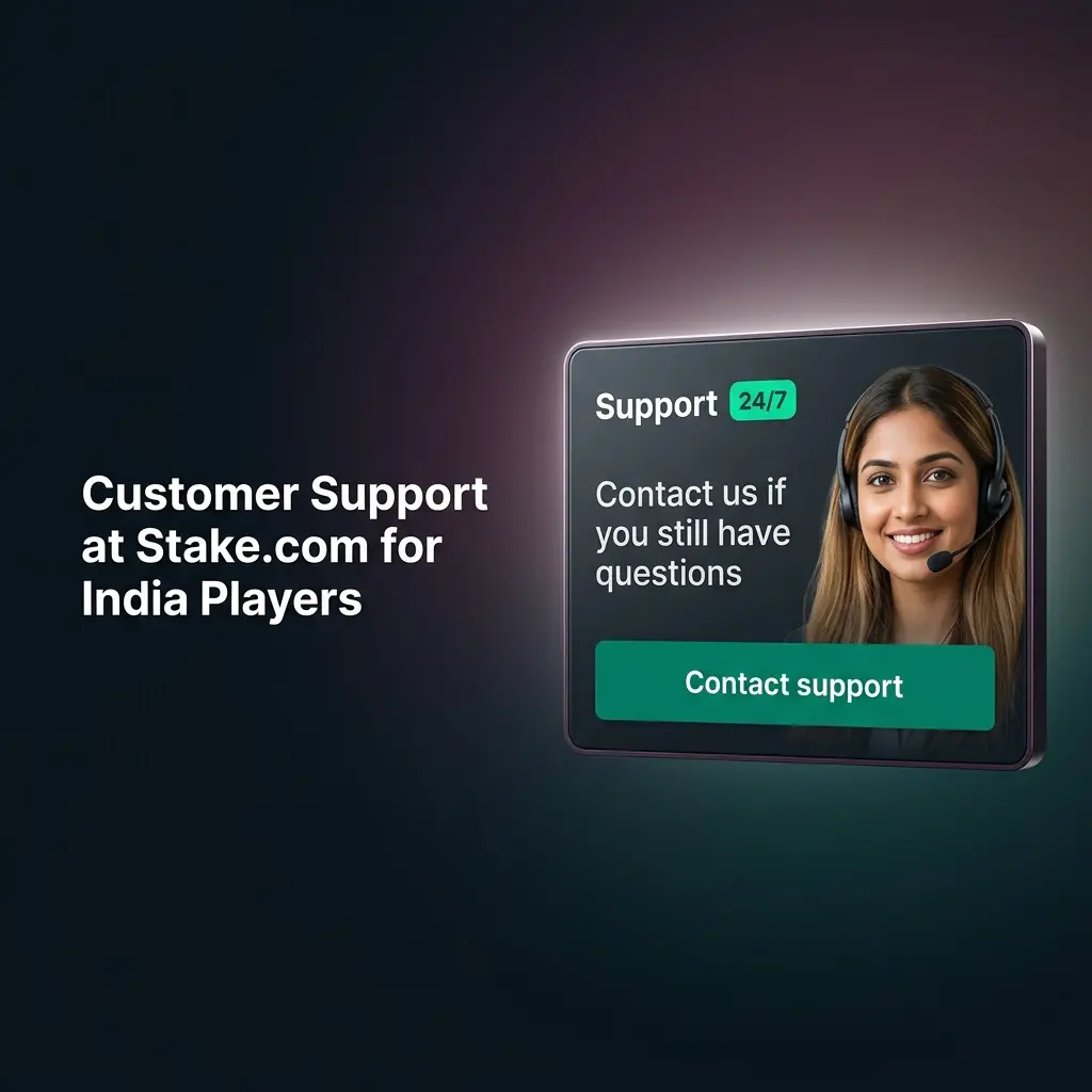 Stake.com customer support options for India players including live chat, email, and help centre available 24/7
