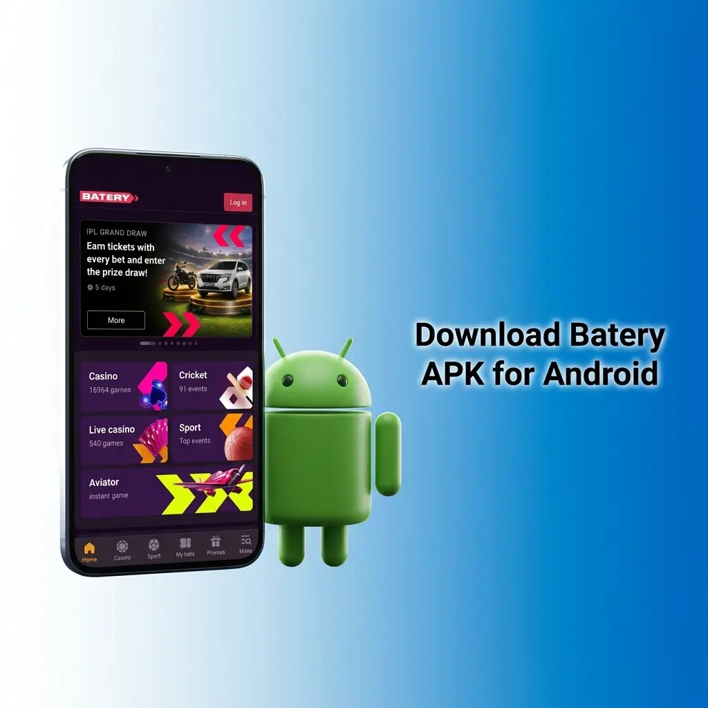 Batery APK download button for Android smartphones compatible with Samsung Redmi Realme and OnePlus devices