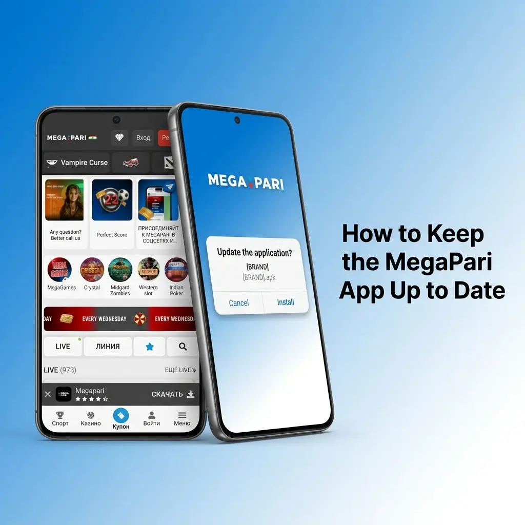 MegaPari app update steps for Android APK download and iOS App Store showing latest version installation process