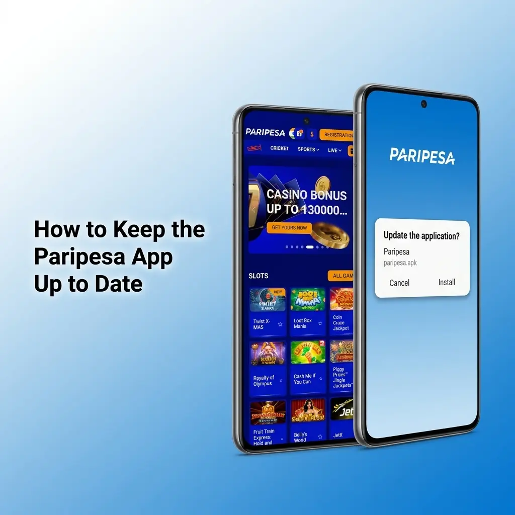 Paripesa app update guide showing Android APK download steps and iOS App Store update process for latest version