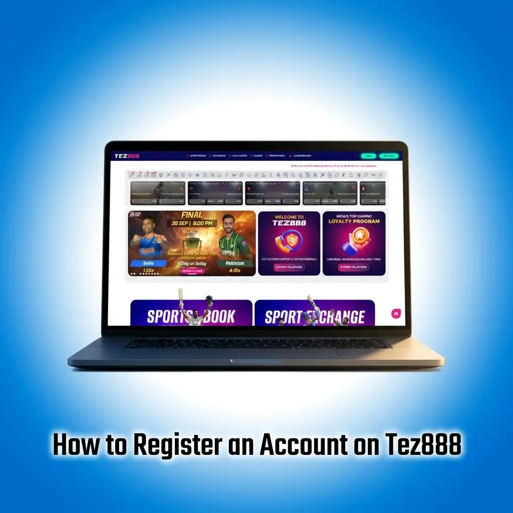 Tez888 account registration form on desktop showing sign-up steps for Indian users with email and phone options