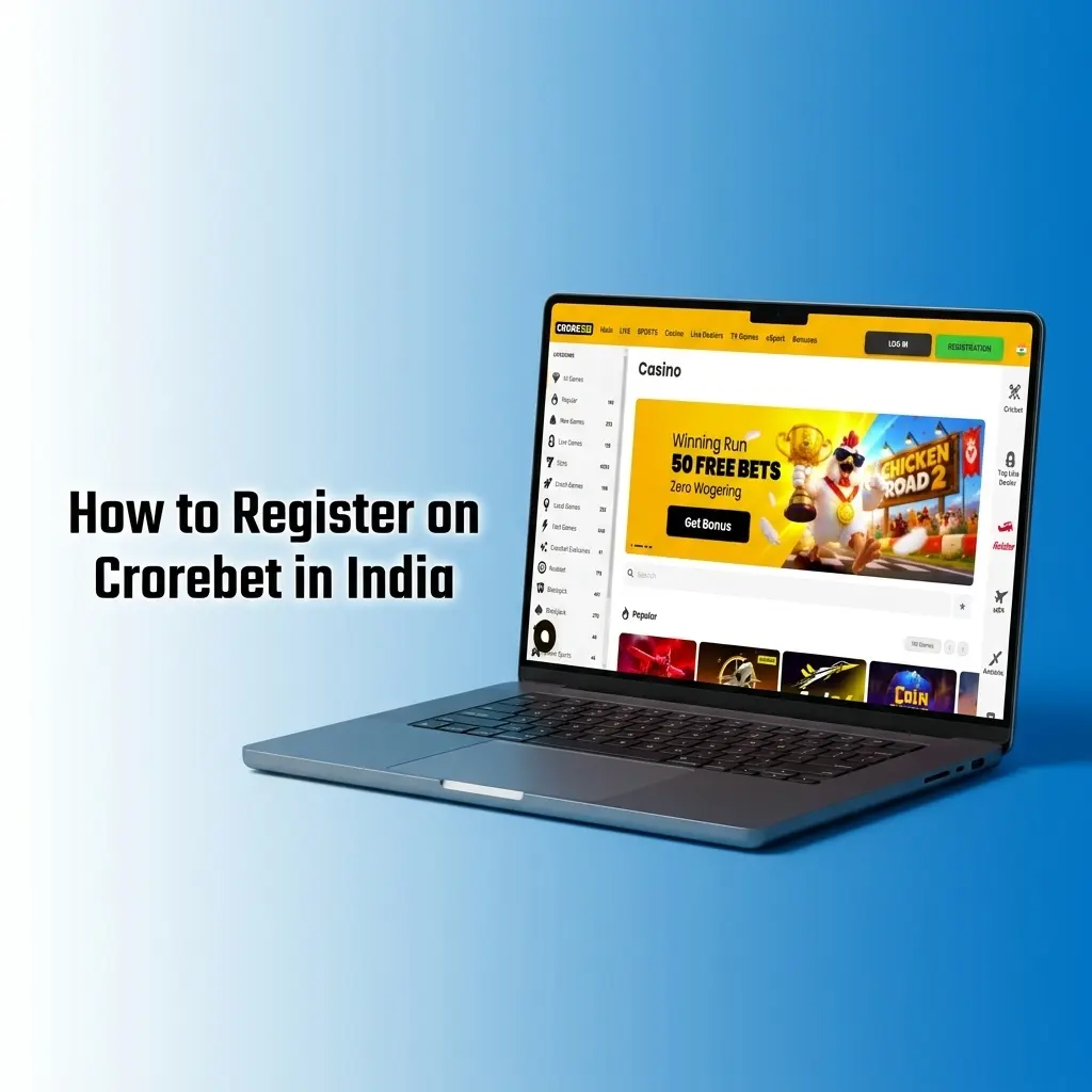 Step-by-step Crorebet registration process in India showing sign-up options for email and mobile number account creation