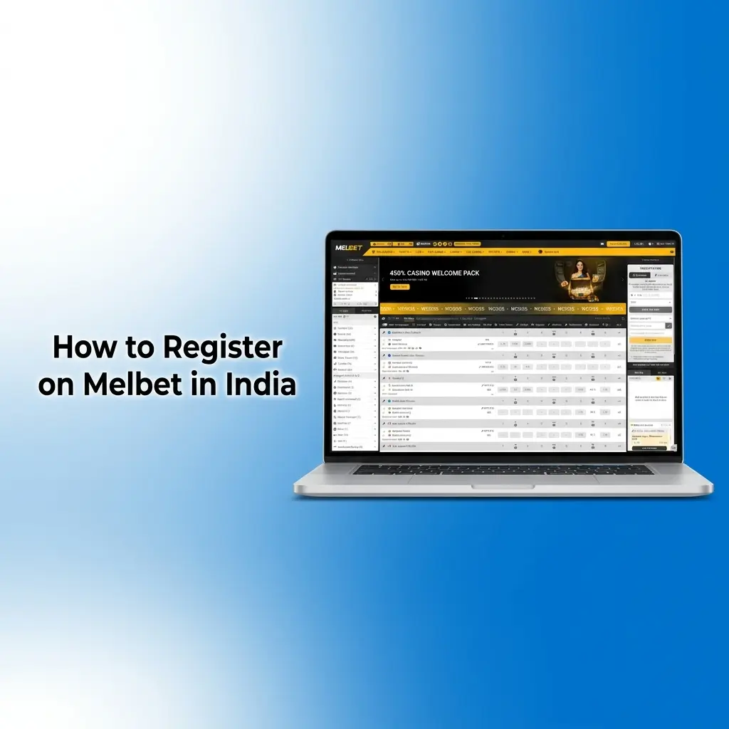 Melbet India registration form showing sign-up options including one-click, phone, email, and social media methods