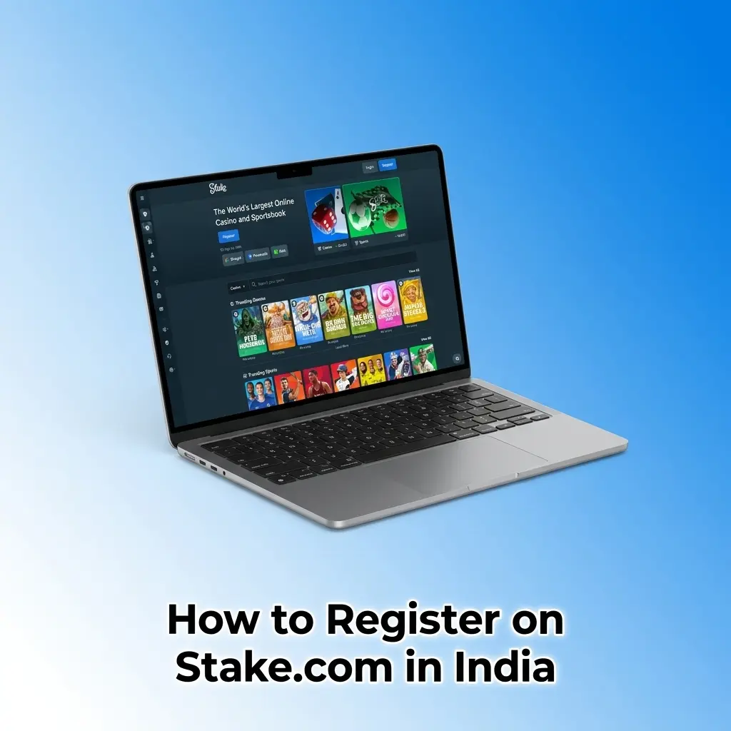 Stake.com registration page showing sign-up form for Indian users to create an account with email or Google