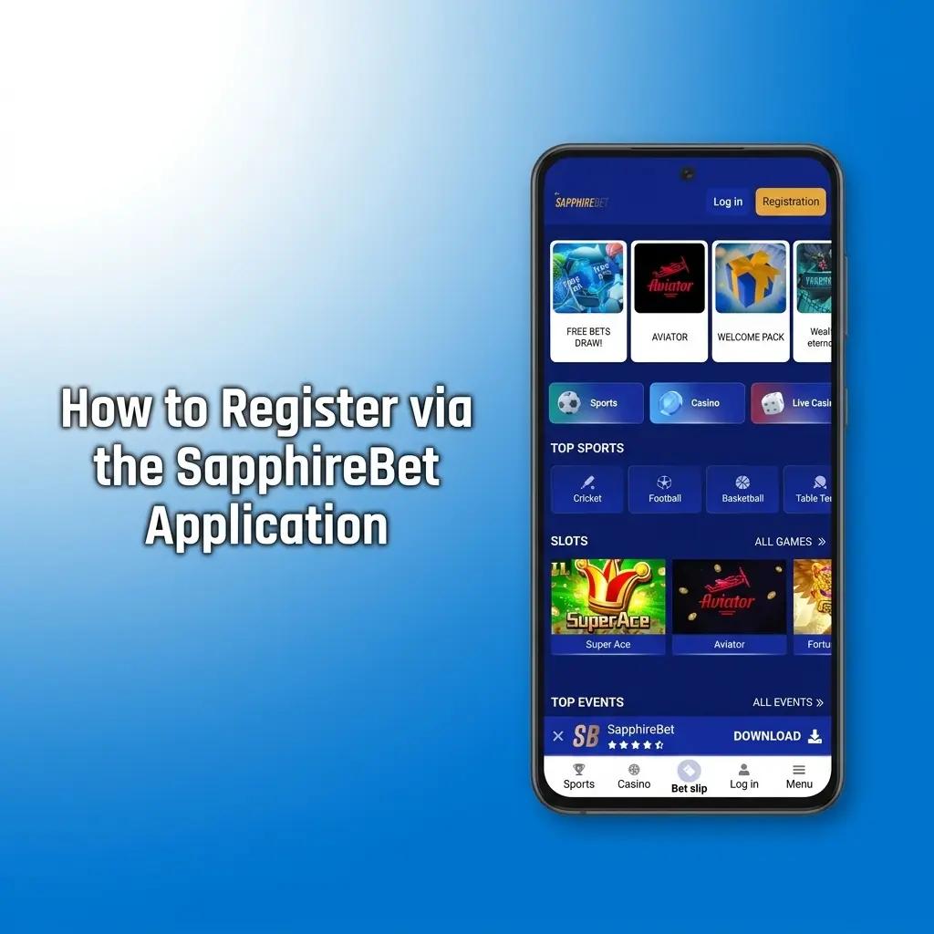 SapphireBet app registration steps showing account creation process with welcome bonus and INR payment options for Indian users