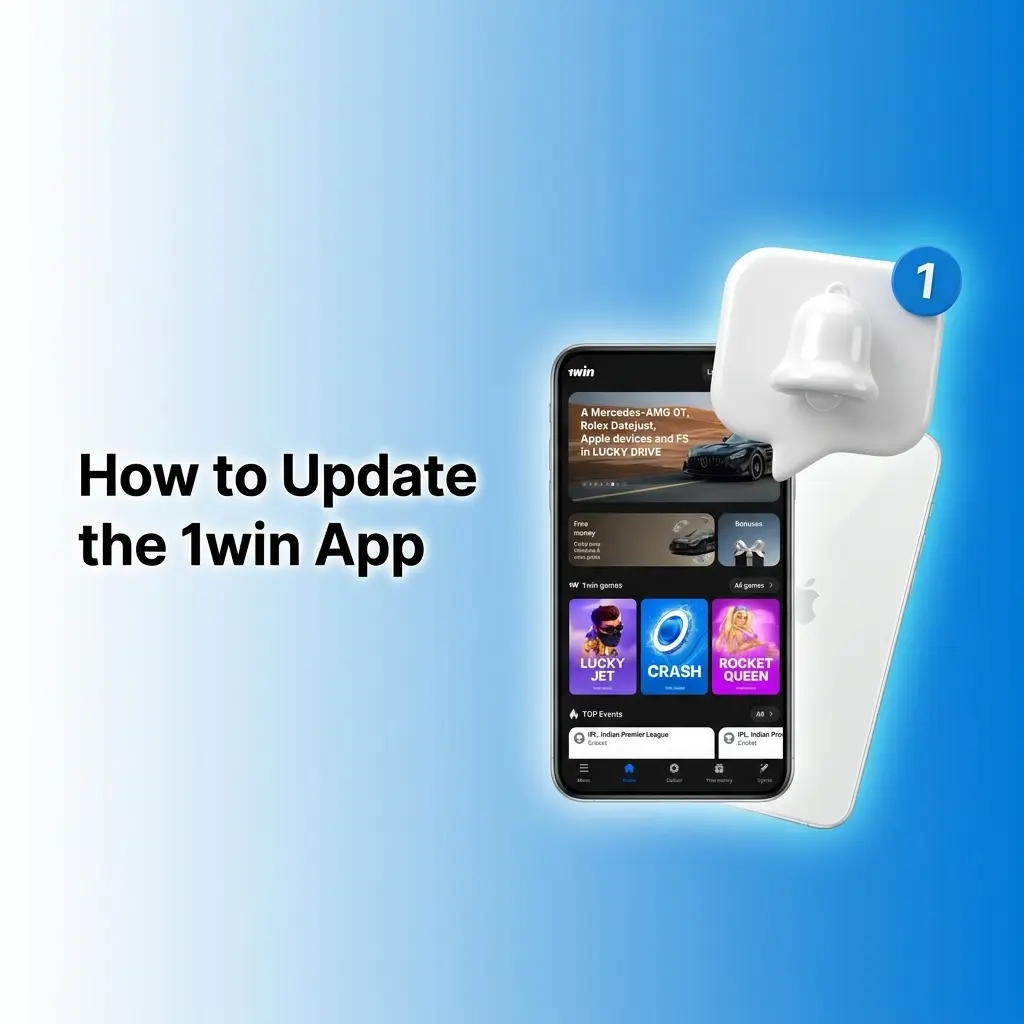 1win app update guide showing Android APK download steps and iOS App Store update process on mobile devices