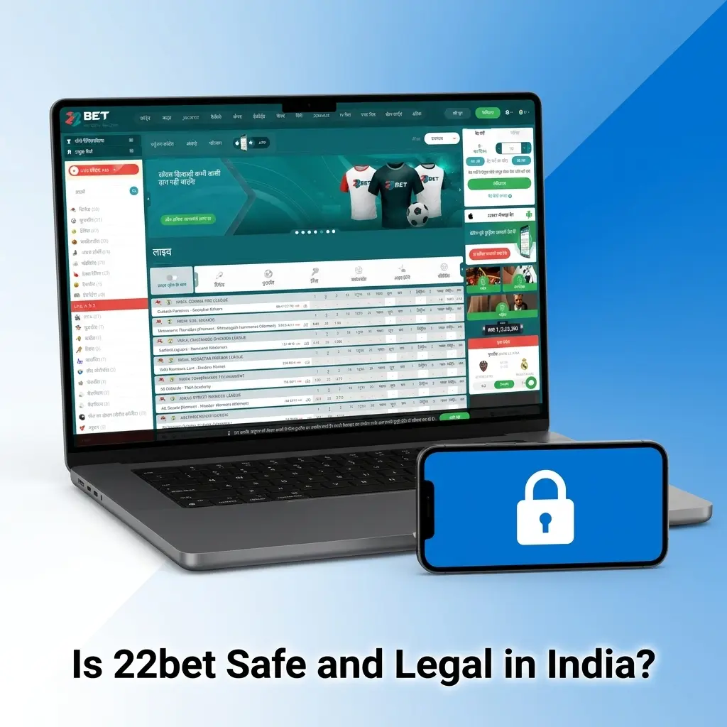 22bet India safety review showing Curaçao eGaming licence, SSL encryption, and responsible gaming features for Indian users