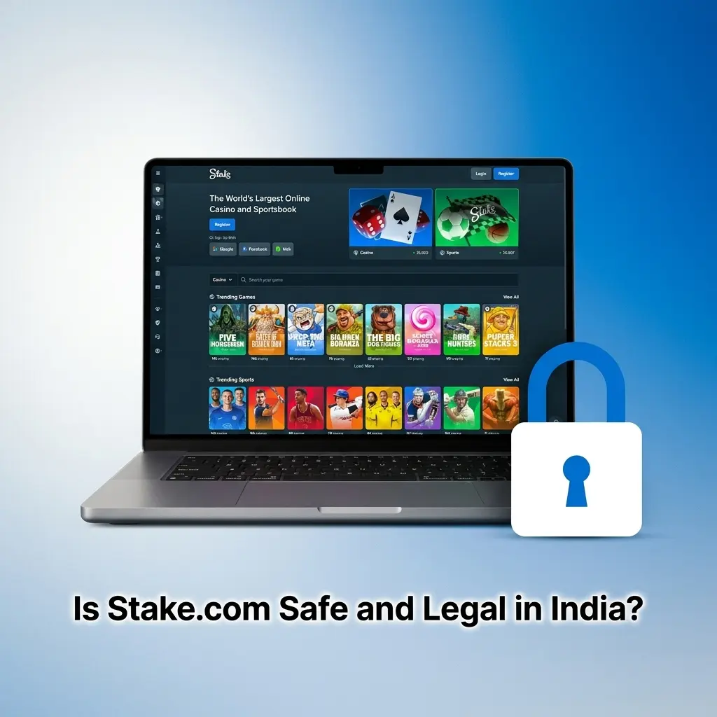 Stake.com safety and legality in India showing Curaçao licence, SSL encryption, and responsible gaming tools
