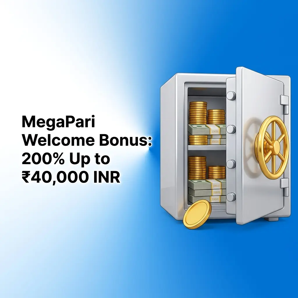 MegaPari welcome bonus offer 200% match up to ₹40,000 INR for new users in India with 5x wagering requirement