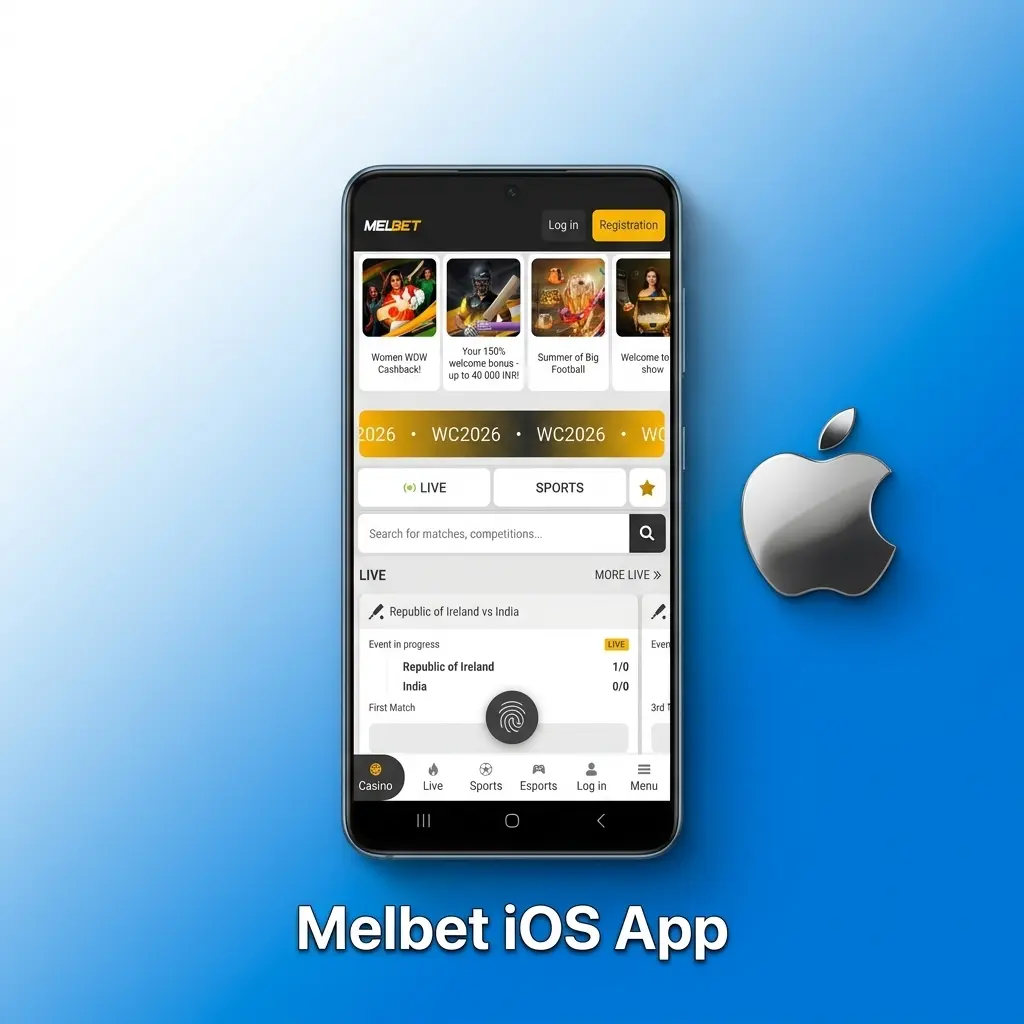 Melbet iOS app interface on iPhone showing sports betting and casino features for Indian users