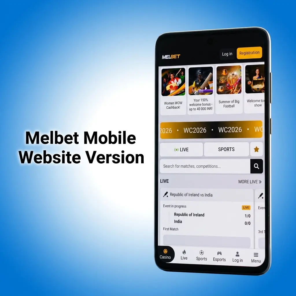 Melbet mobile website interface on Android and iOS showing sports betting markets and Indian payment options