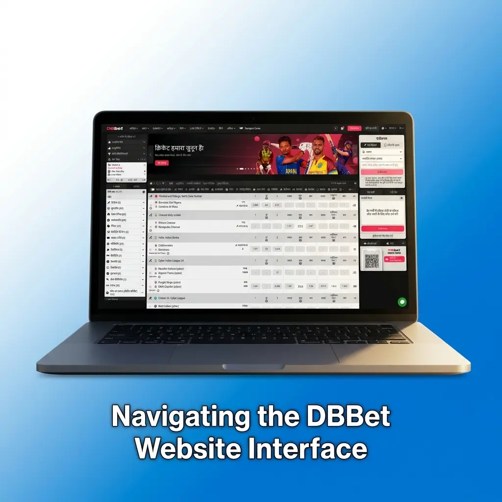 DBBet website interface showing top navigation bar with Sports, Live Betting, eSports tabs and featured match odds dashboard
