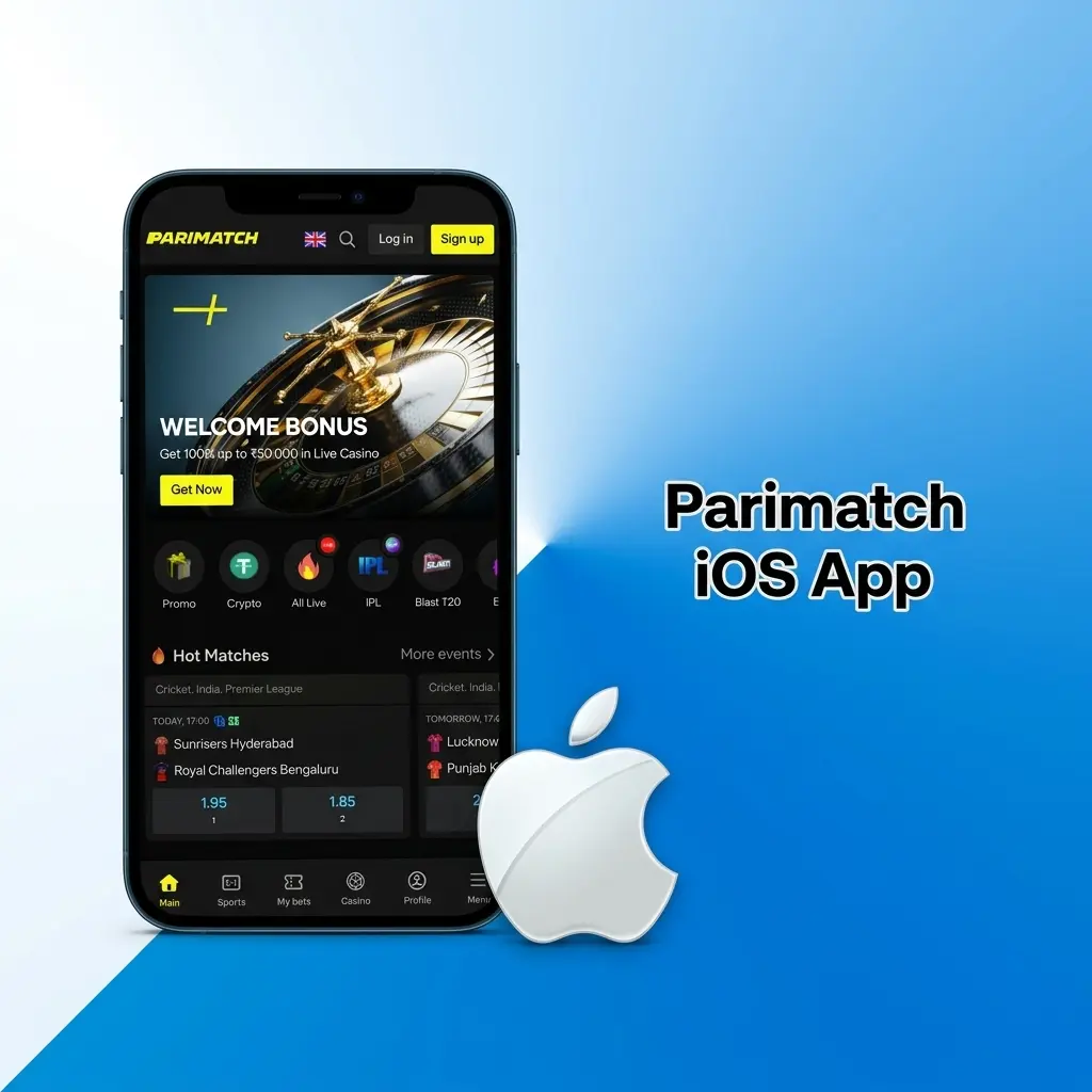 Parimatch iOS app interface showing sports betting and live streaming features compatible with iPhone and iPad devices