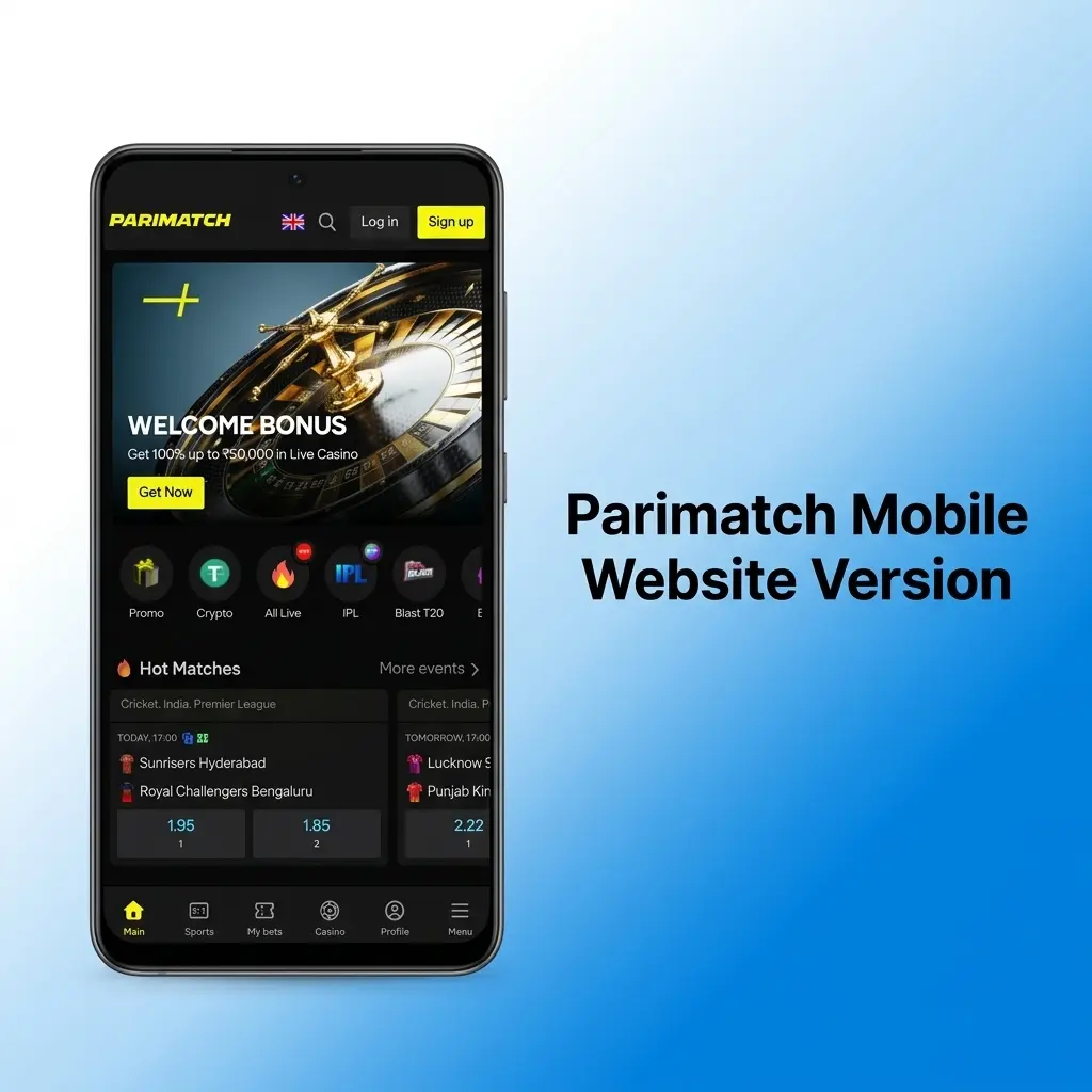 Parimatch mobile website interface showing sports betting and casino features accessible on Android and iOS browsers