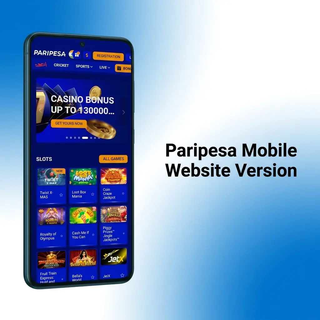 Paripesa mobile website interface showing sports betting and casino features accessible via smartphone browser