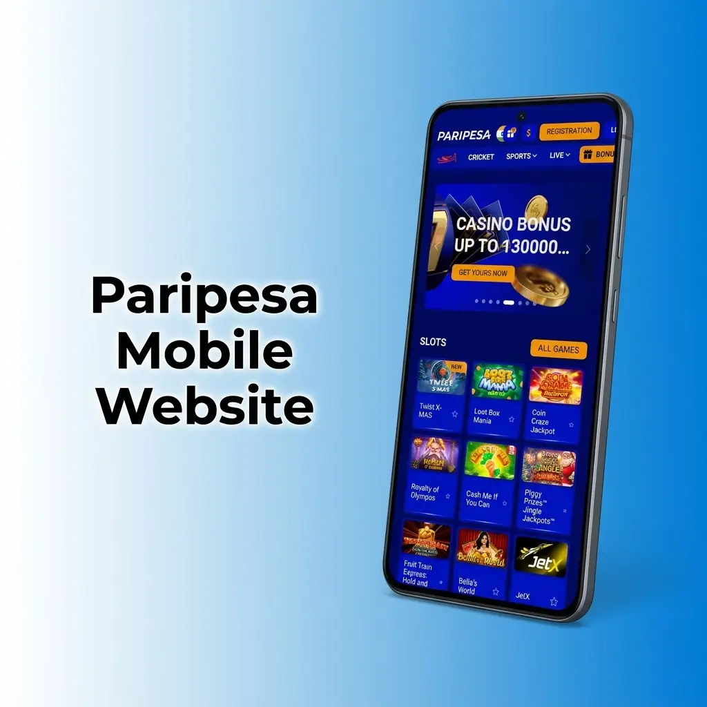 Paripesa mobile website interface showing sportsbook and casino access on a smartphone browser for Indian users