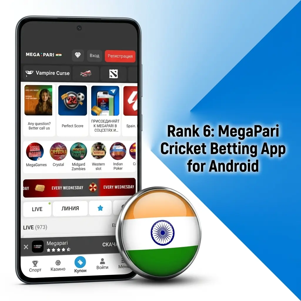 MegaPari cricket betting Android app interface showing INR payment options and 200% welcome bonus up to 40,000 INR