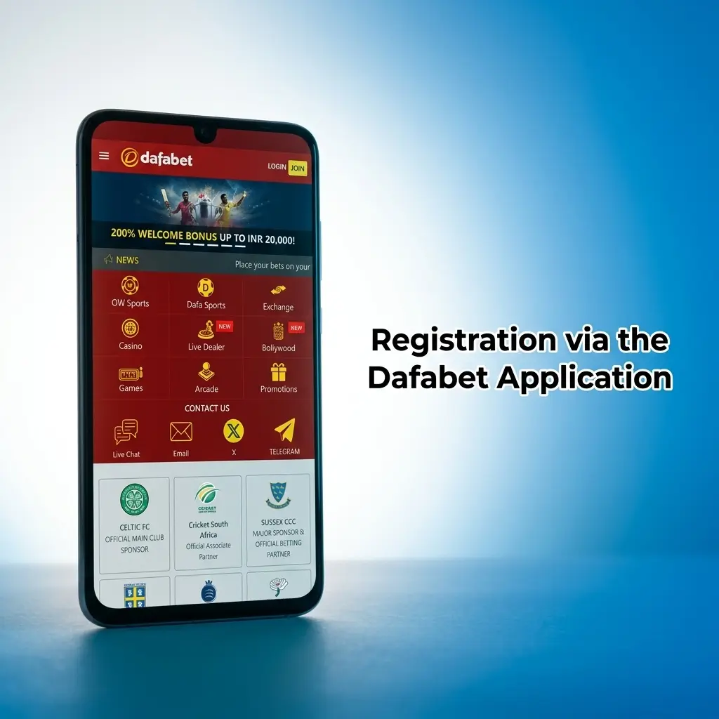 Dafabet mobile app registration form showing sign-up steps for Indian users with INR currency selection