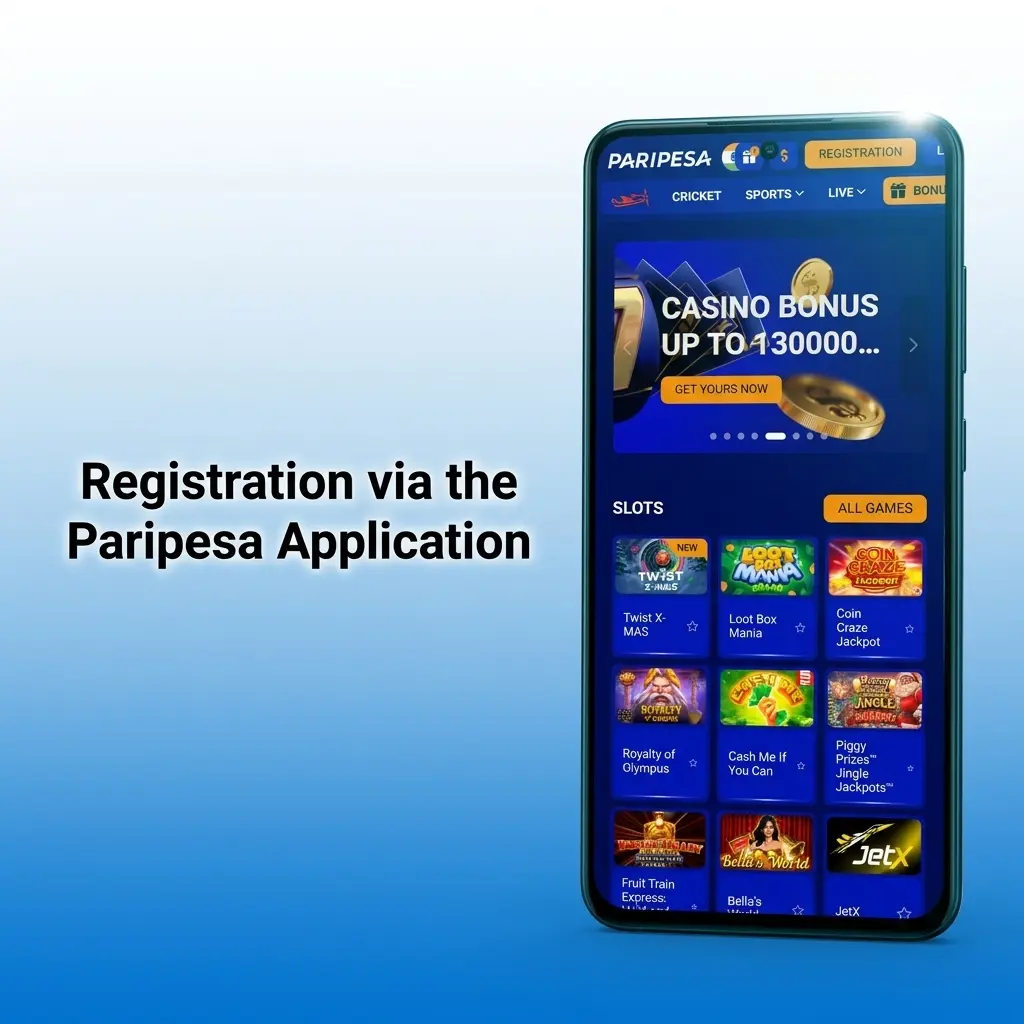 Paripesa app registration screen showing sign-up options for Indian users with INR currency selection and welcome bonus