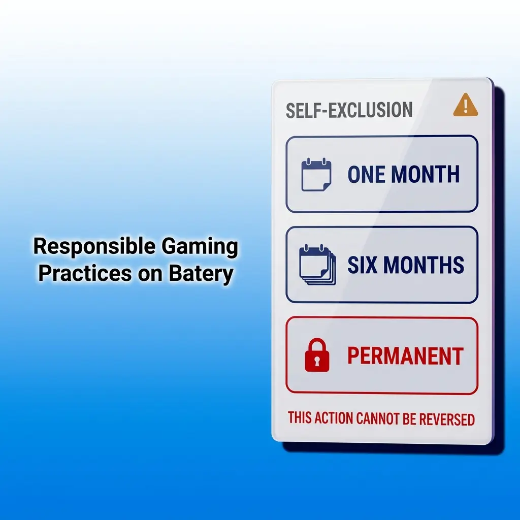 Batery responsible gaming tools showing deposit limits, session timers, self-exclusion, and underage protection settings