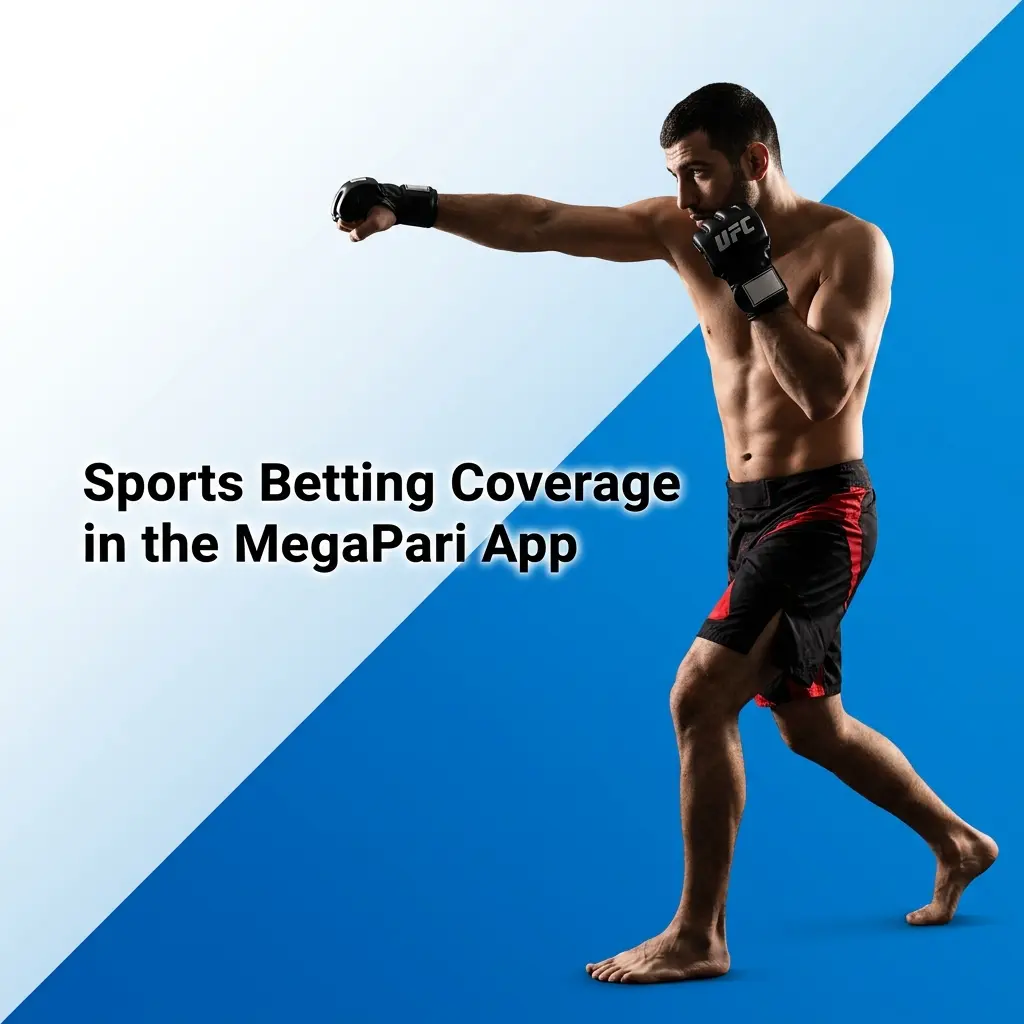 MegaPari app sports betting interface showing 40+ disciplines including cricket, football, kabaddi with live and pre-match markets