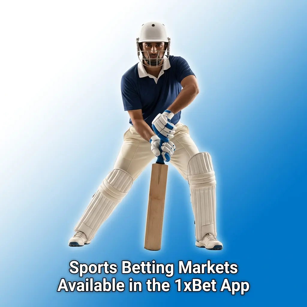 1xBet app sports betting markets showing cricket, football, kabaddi and esports options with live and pre-match wagering