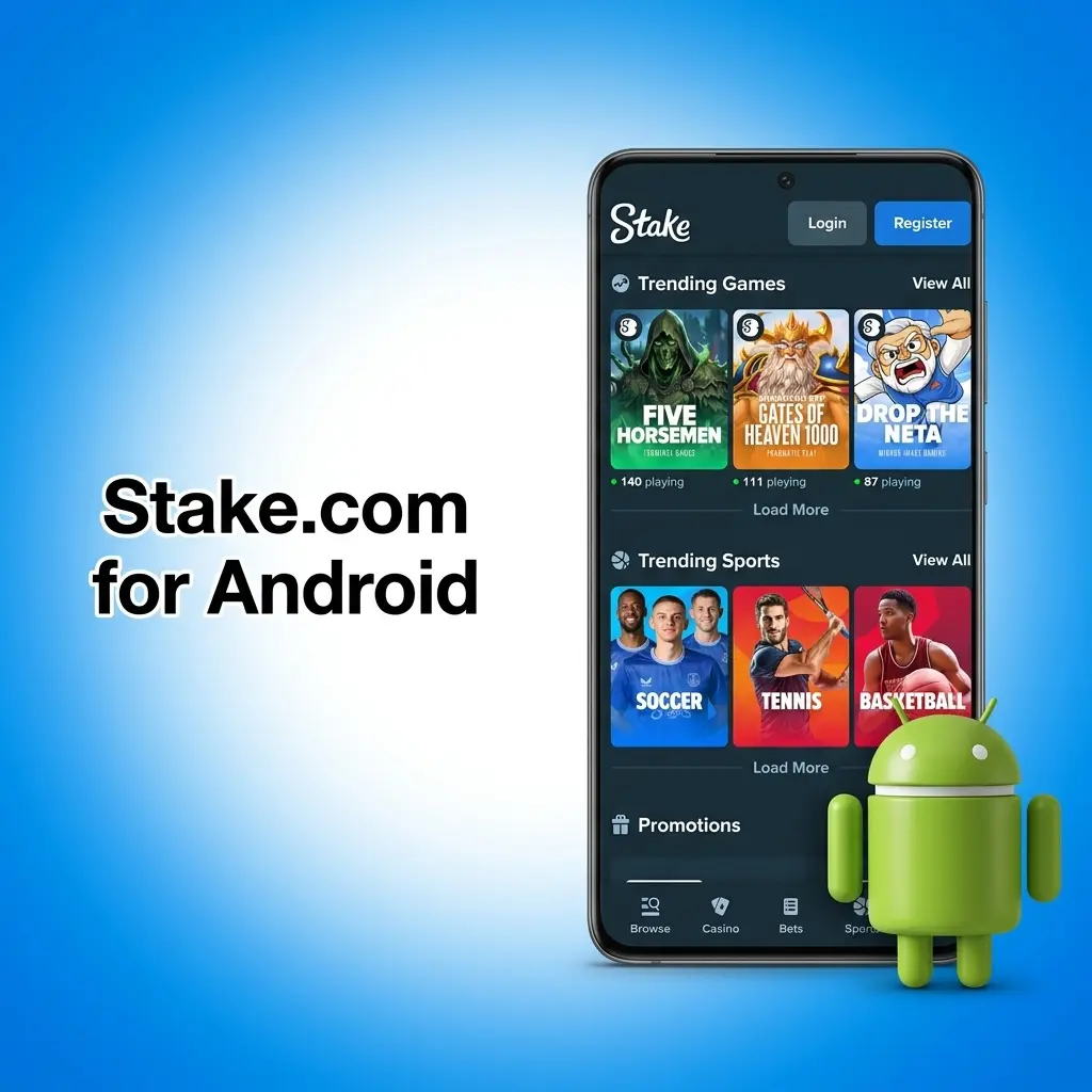 Stake.com PWA installation on Android device via Chrome Add to Home Screen feature, no APK download needed
