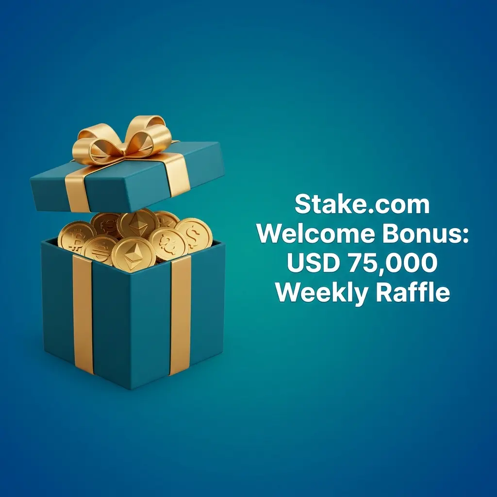 Stake.com weekly raffle welcome bonus offering USD 75,000 in prizes for sports bettors each week