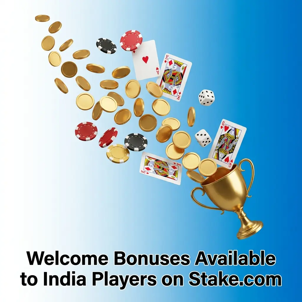 Stake.com welcome bonuses for India players including Weekly Raffle, Challenges, and Race promotions with cash prizes